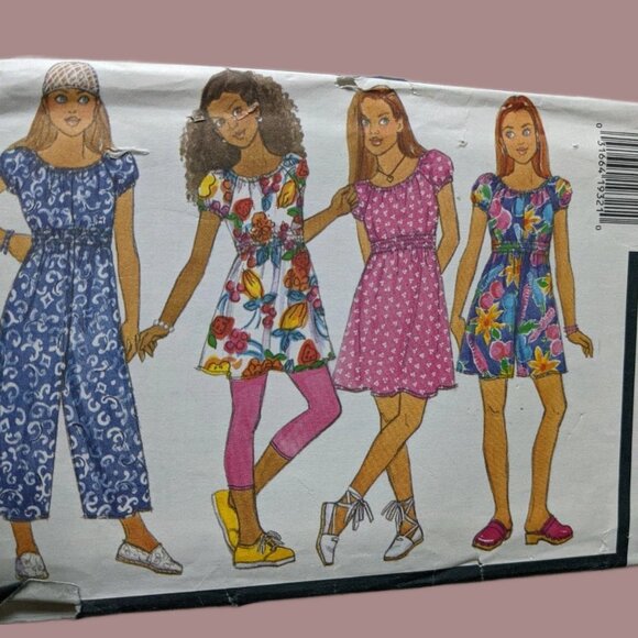 BUTTERICK 3466 Busybodies Girls' Dress Top Jumpsuit Leggings Girls 7-14 - Picture 1 of 4